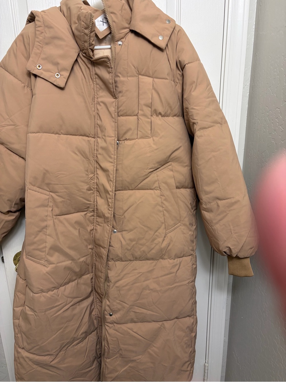 Long Quilted Puffer Coat in Camel - Lightweight Warmth